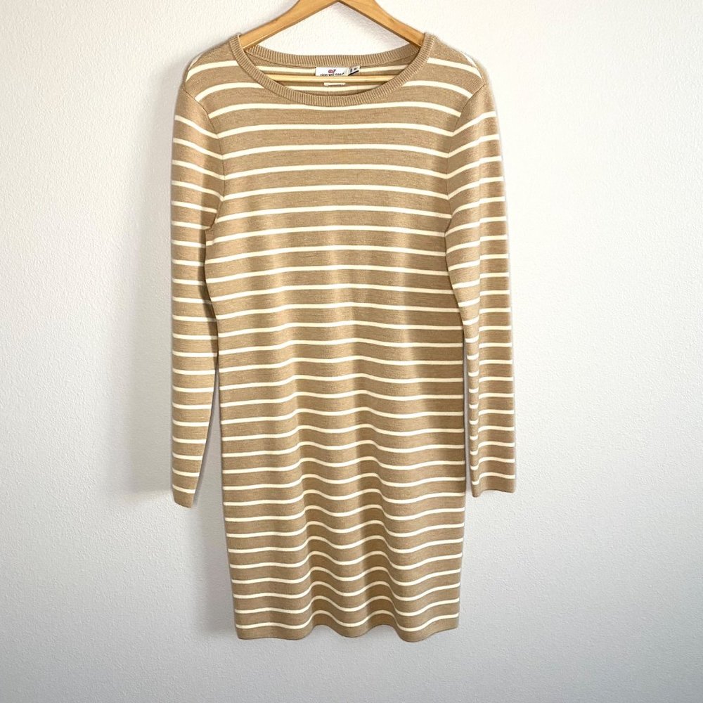 Vineyard Vines Tan White Stripe Merino Wool Sweater Dress - Picture 5 of 12